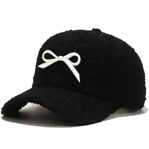 Avilego Winter Baseball Cap for Women Lamb Wool Solid Color Warm Baseball Cap for Outdoor Travel - 1