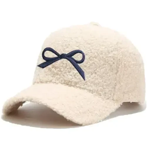 Avilego Winter Baseball Cap for Women Lamb Wool Solid Color Warm Baseball Cap for Outdoor Travel - MODAZONE
