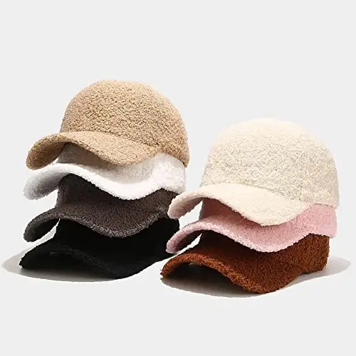Avilego Winter Baseball Cap for Women Lamb Wool Solid Color Warm Baseball Cap for Outdoor Travel - 7