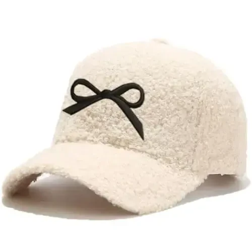 Avilego Winter Baseball Cap for Women Lamb Wool Solid Color Warm Baseball Cap for Outdoor Travel - MODAZONE