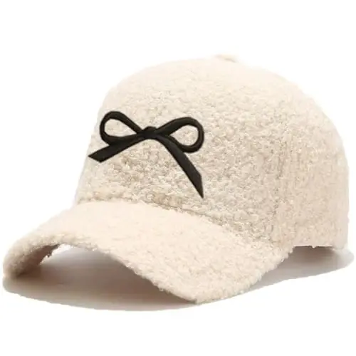 Avilego Winter Baseball Cap for Women Lamb Wool Solid Color Warm Baseball Cap for Outdoor Travel - 1