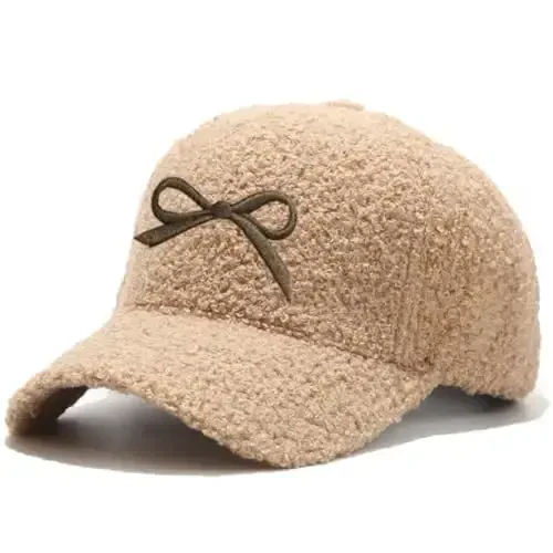 Avilego Winter Baseball Cap for Women Lamb Wool Solid Color Warm Baseball Cap for Outdoor Travel 