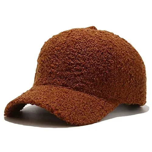 Avilego Winter Baseball Cap for Women Lamb Wool Solid Color Warm Baseball Cap for Outdoor Travel 