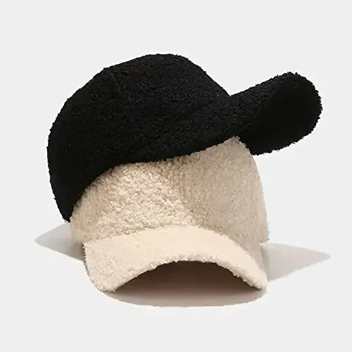 Avilego Winter Baseball Cap for Women Lamb Wool Solid Color Warm Baseball Cap for Outdoor Travel - 6