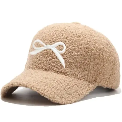 Avilego Winter Baseball Cap for Women Lamb Wool Solid Color Warm Baseball Cap for Outdoor Travel - 1