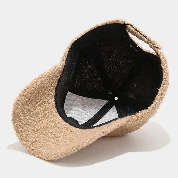 Avilego Winter Baseball Cap for Women Lamb Wool Solid Color Warm Baseball Cap for Outdoor Travel - 5
