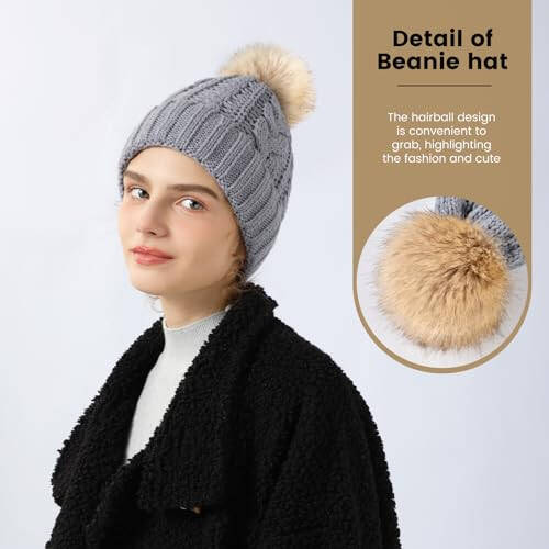 Avisky Womens Winter Knitted Beanie Hat with Faux Fur Winter Hats for Women Fur Pom Warm Knit Skull Cap - 4