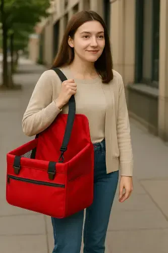 Автокресло для кошек и собак, переносное автокресло – с зажимом безопасности, моющаяся ткань, -красный - 4