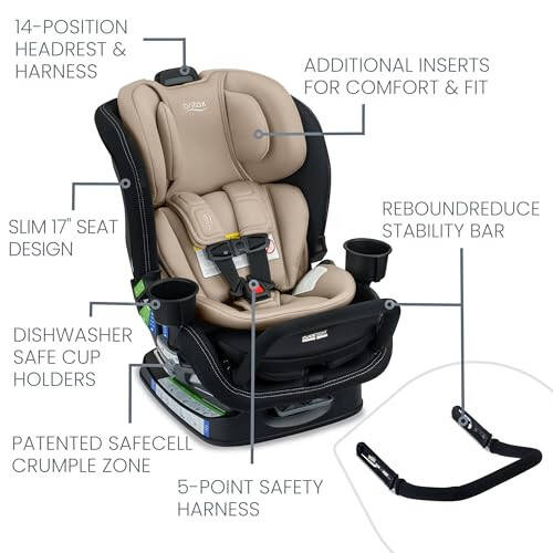 Автокресло-трансформер Britax Poplar S, 2-в-1 автокресло с тонким дизайном 17 дюймов, технология ClickTight, песочный оникс - 3