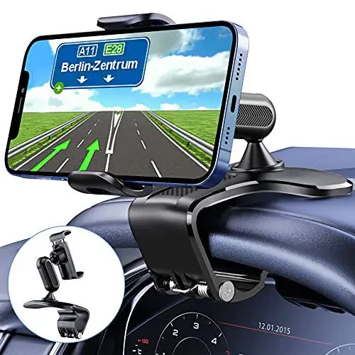Avtomobil datchig'i paneli uchun 360 gradus aylanadigan avtomobil klipli montaj stendida telefon ushlagich, 4 dan 7 dyuymgacha bo'lgan smartfonlar uchun mos keladi (qora) - 3