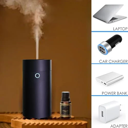 Avtomobil Difuzori Efir Moylari Uchun, Avtomobil Havo Tozalagichlari Xushbo'y Hidi Nemlantiruvchilar, USB bilan Ishlaydigan Ko'chma Sovuq Tuman Ultrasonik Nemlantiruvchilar Avtomobil Uyi Ofis Yotoqxonasi Uchun (Oddiy Qora) - 4