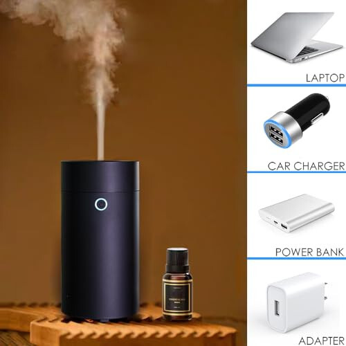 Avtomobil Difuzori Efir Moylari Uchun, Avtomobil Havo Tozalagichlari Xushbo'y Hidi Nemlantiruvchilar, USB bilan Ishlaydigan Ko'chma Sovuq Tuman Ultrasonik Nemlantiruvchilar Avtomobil Uyi Ofis Yotoqxonasi Uchun (Oddiy Qora) - 4
