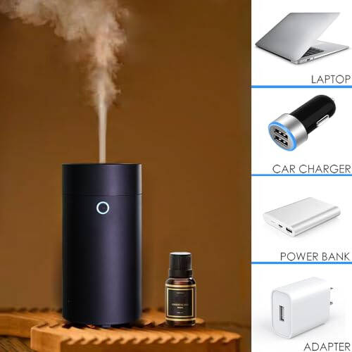 Avtomobil Difuzori Efir Moylari Uchun, Avtomobil Havo Tozalagichlari Xushbo'y Hidi Nemlantiruvchilar, USB bilan Ishlaydigan Ko'chma Sovuq Tuman Ultrasonik Nemlantiruvchilar Avtomobil Uyi Ofis Yotoqxonasi Uchun (Oddiy Qora) - 4