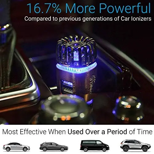 Avtomobil havo tozalagich ionizatori - 12V ulanadigan ionli antimikrobial avtomobil dezodoranti, ikkita USB zaryadlovchi bilan - Tutun hidi, uy hayvonlari va oziq-ovqat hidlari, allergenlar, viruslarni yo'q qiluvchi (Mat mis) - 5