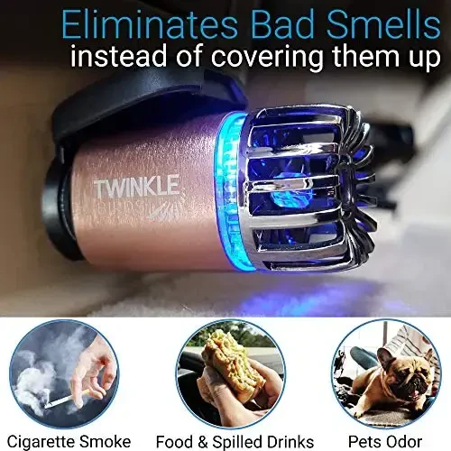 Avtomobil havo tozalagich ionizatori - 12V ulanadigan ionli antimikrobial avtomobil dezodoranti, ikkita USB zaryadlovchi bilan - Tutun hidi, uy hayvonlari va oziq-ovqat hidlari, allergenlar, viruslarni yo'q qiluvchi (Mat mis) - 2