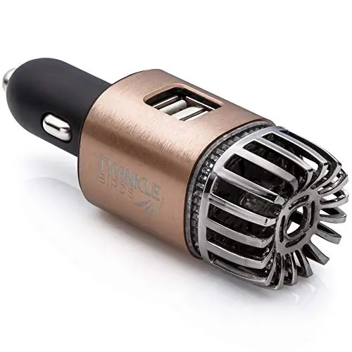 Avtomobil havo tozalagich ionizatori - 12V ulanadigan ionli antimikrobial avtomobil dezodoranti, ikkita USB zaryadlovchi bilan - Tutun hidi, uy hayvonlari va oziq-ovqat hidlari, allergenlar, viruslarni yo'q qiluvchi (Mat mis) - 1