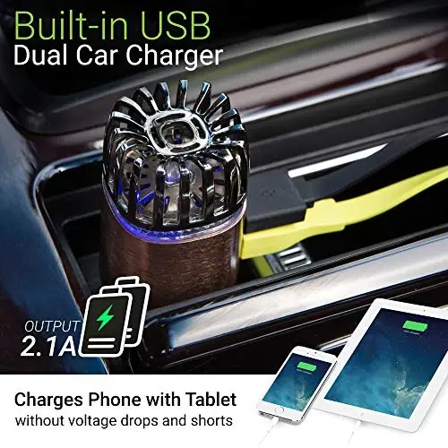 Avtomobil havo tozalagich ionizatori - 12V ulanadigan ionli antimikrobial avtomobil dezodoranti, ikkita USB zaryadlovchi bilan - Tutun hidi, uy hayvonlari va oziq-ovqat hidlari, allergenlar, viruslarni yo'q qiluvchi (Mat mis) - 4