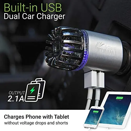 Avtomobil havo tozalagichi Ionizer - 12V Plug-in ionli antibakterial avtomobil dezodoranti, qo'sh USB zaryadlovchi - Tutun hidi, uy hayvonlari va oziq-ovqat hidlari, allergenlar, viruslar eliminatori (Mat kumush) - 4
