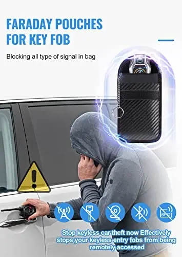 Avtomobil kalitlari uchun Faraday qoplami, Faraday sumkasi, Avtomobil RFID signalini to'suvchi ushlagich, Kalit Fob himoyachisi, Kalit fob qafasi Signalga qarshi o'g'irlik Fob qutisi (2 dona) - 3