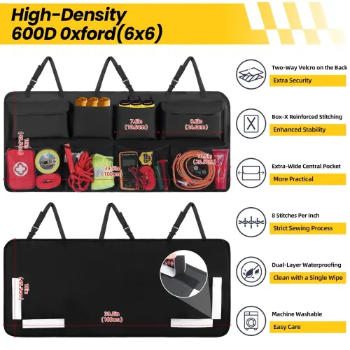 Avtomobil Magistral Tashkilotchisi, 8 ta Katta Saqlash Xaltachasi bilan Orqa O‘rindiqqa Osiladigan Tashkilotchi - SUV, Yuk mashinasi, Mikroavtobus Uchun Magistral Tashkilotchisi - Sizning Joyni Tejash Mutaxassisingiz - 4