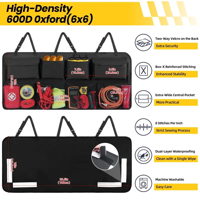 Avtomobil Magistral Tashkilotchisi, 8 ta Katta Saqlash Xaltachasi bilan Orqa O‘rindiqqa Osiladigan Tashkilotchi - SUV, Yuk mashinasi, Mikroavtobus Uchun Magistral Tashkilotchisi - Sizning Joyni Tejash Mutaxassisingiz - 4