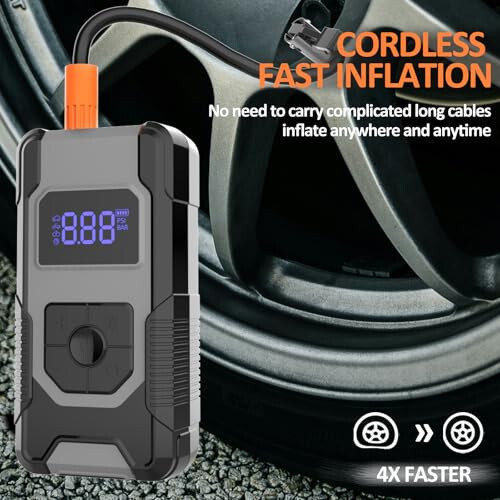 Avtomobil shinalari uchun portativ havo pompasi, 160PSI shinalar inflyatori Portativ havo kompressori, bosim o'lchagich va LED displeyli 4X avtomobil shinalari havo pompasi, avtomobil mototsikl yuk mashinasi va to'p uchun avtomatik o'chirish havo pompasi. - 2