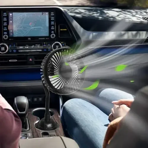 Avtomobil stakan ushlagichi uchun fan, 3 sozlanishi tezlik va 360° aylanishga ega avtomobil yuk mashinasi, furgon RV uchun stakan ushlagichi fani (USB quvvatli/batareyasiz) - 1