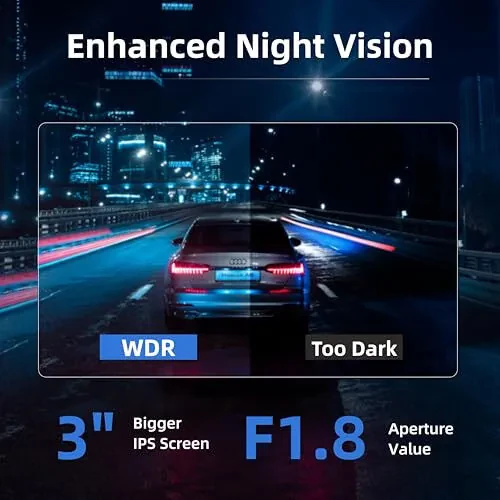 Avtomobil uchun 4K/2160P old kamerali Dash Cam, 5G Wi-Fi va Bluetooth ilovasi bilan, o'rnatilgan GPS 3.0” IPS ekranli Dashcam 140° keng burchak, G-sensor, HDR, tungi ko'rish, 24 soatlik to'xtash rejimi (S1(4K)) - 4