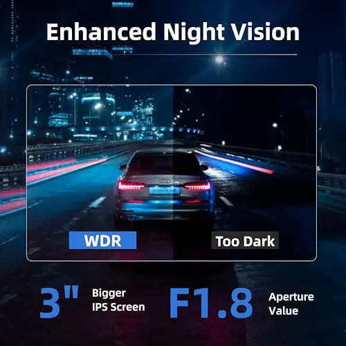 Avtomobil uchun 4K/2160P old kamerali Dash Cam, 5G Wi-Fi va Bluetooth ilovasi bilan, o'rnatilgan GPS 3.0” IPS ekranli Dashcam 140° keng burchak, G-sensor, HDR, tungi ko'rish, 24 soatlik to'xtash rejimi (S1(4K)) - 4