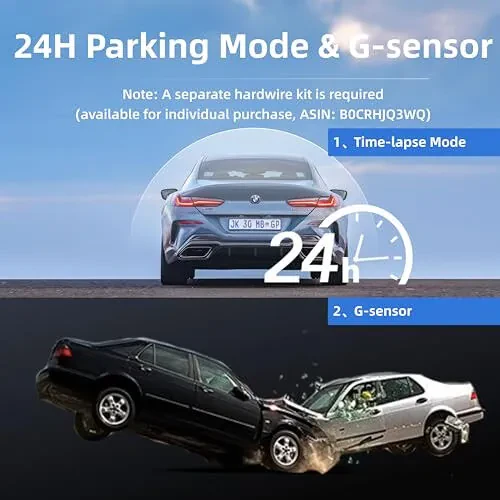 Avtomobil uchun 4K/2160P old kamerali Dash Cam, 5G Wi-Fi va Bluetooth ilovasi bilan, o'rnatilgan GPS 3.0” IPS ekranli Dashcam 140° keng burchak, G-sensor, HDR, tungi ko'rish, 24 soatlik to'xtash rejimi (S1(4K)) - 5