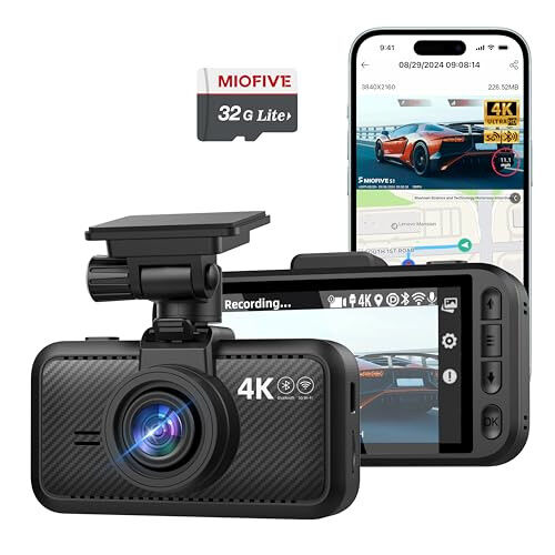 Avtomobil uchun 4K/2160P old kamerali Dash Cam, 5G Wi-Fi va Bluetooth ilovasi bilan, o'rnatilgan GPS 3.0” IPS ekranli Dashcam 140° keng burchak, G-sensor, HDR, tungi ko'rish, 24 soatlik to'xtash rejimi (S1(4K)) - MIOFIVE