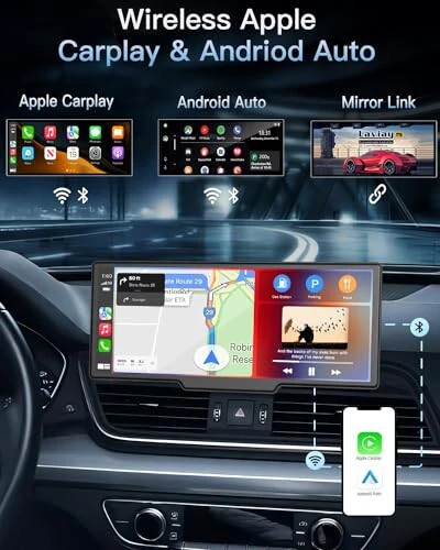 Avtomobil uchun ko'chma simsiz CarPlay tegin ekran: 4K Apple CarPlay & Android Auto avtopas ekran, 4K avtomobil DVR/1080p orqa kamera/GPS navigatsiya/Bluetooth/Mirror Link/AirPlay (10.26 dyuyim) - Laviay (1)
