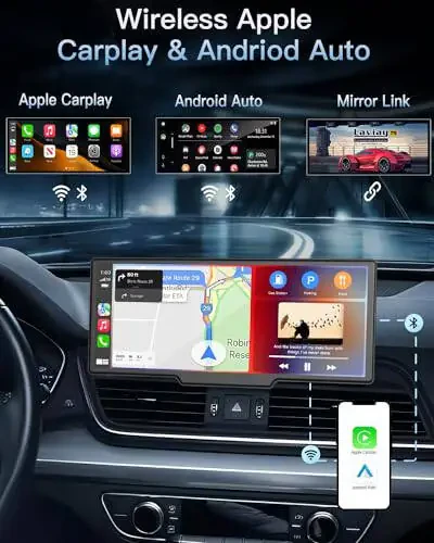 Avtomobil uchun ko'chma simsiz CarPlay tegin ekran: 4K Apple CarPlay & Android Auto avtopas ekran, 4K avtomobil DVR/1080p orqa kamera/GPS navigatsiya/Bluetooth/Mirror Link/AirPlay (10.26 dyuyim) - 2