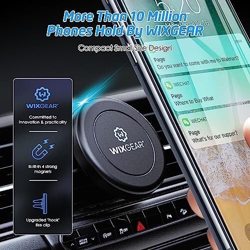 Avtomobil uchun magnit telefon tutqichi, WixGear [2 dona] Universal havo chiqarish teshigi magnit telefon o'rnatiladigan joy, Avtomobil telefon tutqichi mobil telefonlar va mini planshetlar uchun 4 ta metall plastinka bilan - 4