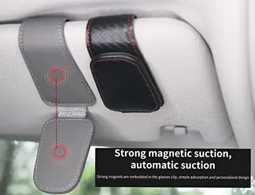 Avtomobil uchun magnitli charm ko'zoynak ushlagichi, Avtomobil visoriga uchun ko'zoynak qisqichi, Turli o'lchamdagi ko'zoynaklar uchun avto ichki aksessuarlari (kulrang) - 4