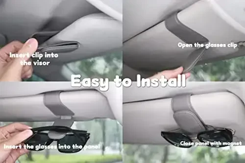 Avtomobil uchun magnitli charm ko'zoynak ushlagichi, Avtomobil visoriga uchun ko'zoynak qisqichi, Turli o'lchamdagi ko'zoynaklar uchun avto ichki aksessuarlari (kulrang) - 5