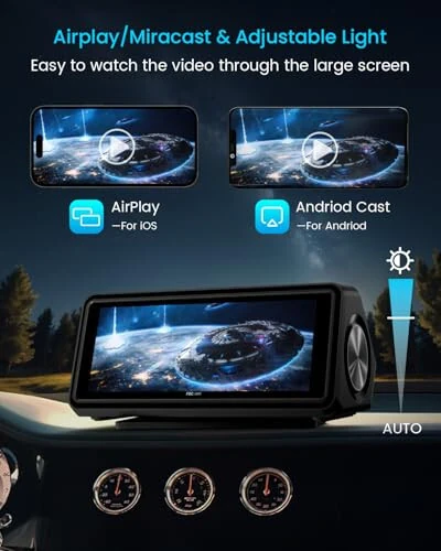 Avtomobil uchun portativ Apple Carplay ekrani, simsiz Android Auto bilan sensorli ekran, ovozli boshqaruvli avtomobil audio qabul qilgichlari, Mirror Link, musiqa ijro etish, GPS navigatsiya, o'rnatilgan maxsus dinamiklar (qora). - 4