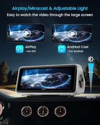 Avtomobil uchun portativ Apple CarPlay ekrani, simsiz Android Auto, ovozli boshqaruvli avtomobil audio qabul qilgichlari, oyna bog'lash, musiqa ijro etish, GPS navigatsiyasi, o'rnatilgan maxsus yaratilgan karnaylar (oq rang) - 4