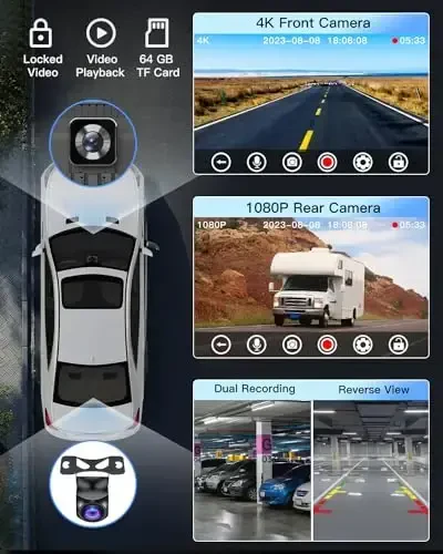 Avtomobil uchun portativ simsiz CarPlay sensorli ekran: 4K Apple Carplay va Android Auto Car Play Ekran 4K Dash Cam/1080p Orqa Kamera/GPS Navigatsiya/Bluetooth/Mirror Link/AirPlay (Qora-9IN) - 4