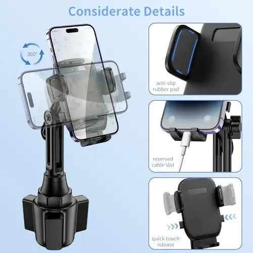 Avtomobil uchun stakan telefon ushlagichlari, universal sozlanishi poydevor va uzun bo'yinli avtomobil telefon o'rnatish moslamasi, iPhone Samsung Google barcha 4-7 dyuym uchun uyali telefon ushlagichi avtomobil aksessuarlari/yuk mashinalari/golf aravachasi/yugurish yo'lakchasi - 5