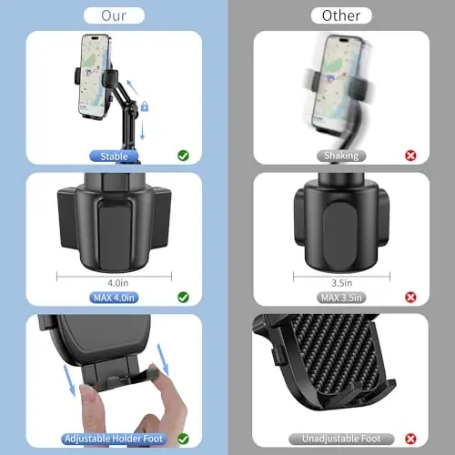 Avtomobil uchun stakan telefon ushlagichlari, universal sozlanishi poydevor va uzun bo'yinli avtomobil telefon o'rnatish moslamasi, iPhone Samsung Google barcha 4-7 dyuym uchun uyali telefon ushlagichi avtomobil aksessuarlari/yuk mashinalari/golf aravachasi/yugurish yo'lakchasi - 4