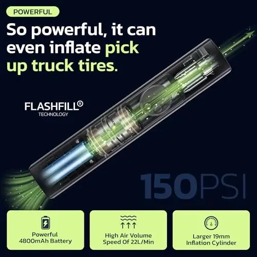 Avtomobil, velosiped, mototsikl, SUV, yo'ltanlamas va yuk mashinalari uchun g'ildirak shishirgich portativ havo kompressori - tezkor avtomobil pompasi, 150 PSI, simsiz 12V DC, LED displeyli favqulodda chiroq Woowind (Ventus pro + g'ildirak plomba moddasi) - 3