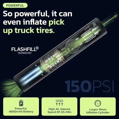 Avtomobil, velosiped, mototsikl, SUV, yo'ltanlamas va yuk mashinalari uchun g'ildirak shishirgich portativ havo kompressori - tezkor avtomobil pompasi, 150 PSI, simsiz 12V DC, LED displeyli favqulodda chiroq Woowind (Ventus pro + g'ildirak plomba moddasi) - 3