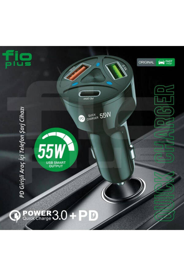 Avtomobil Zaryadlagichi 2 Usb + 20w Pd Zaryadlash Chiqishi bilan Tez Zaryadlash Qo'llab-quvvatlash 55w - 5