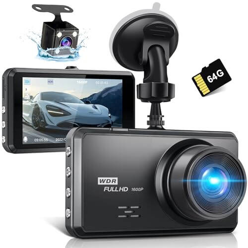 Avtomobillar uchun 2K Ikkita Dash Kamera, Bepul 64GB SD karta, FHD 2K+1080P Dash Cam old va orqa, 3.2'' IPS Ekran, 176° Keng burchak Dashcam, 24H Avtoturargoh monitori, G-Sensor, Tsiklik yozuv, Kechasi ko'rish, WDR - 8