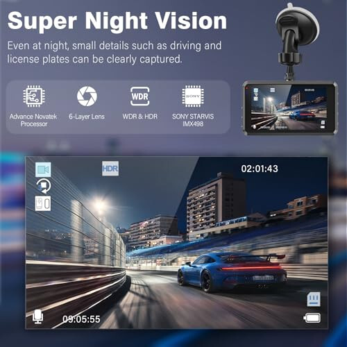 Avtomobillar uchun 2K Ikkita Dash Kamera, Bepul 64GB SD karta, FHD 2K+1080P Dash Cam old va orqa, 3.2'' IPS Ekran, 176° Keng burchak Dashcam, 24H Avtoturargoh monitori, G-Sensor, Tsiklik yozuv, Kechasi ko'rish, WDR - 3