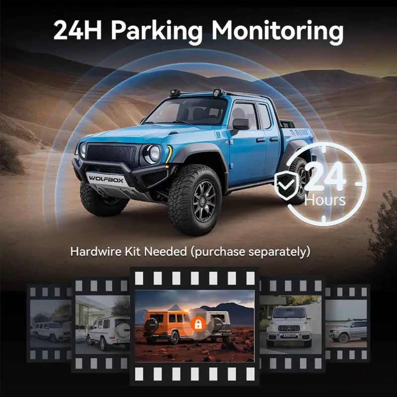 Автомобильная камера WolfBox Dash, Автомобильная камера 4K с WiFi и GPS, 12'' 4K+1080P камеры заднего вида с супер ночным видением, четкое отображение номера транспортного средства, бесплатная карта 64 ГБ - 8