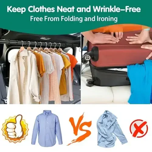 Автомобильная вешалка для одежды, регулируемая прочная вешалка без складок для путешествий на автомобиле 30-62 дюйма, автомобильная вешалка подходит для седанов, внедорожников, пикапов и большинства других автомобилей, с 9 противоскользящими резиновыми кольцами - 3