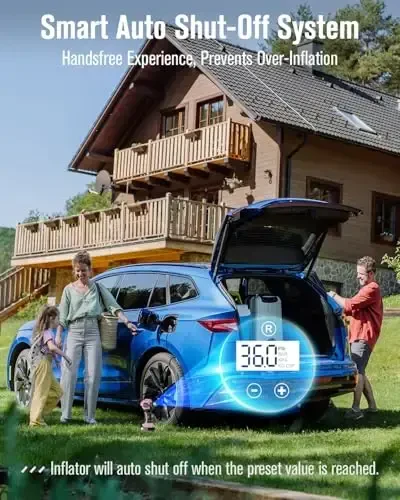 Автомобильный компрессор Avid Power Cordless Tire Inflator, 20 В, с адаптером 12 В, перезаряжаемым литий-ионным аккумулятором и цифровым манометром, для многих надувных изделий (розовый). - 3