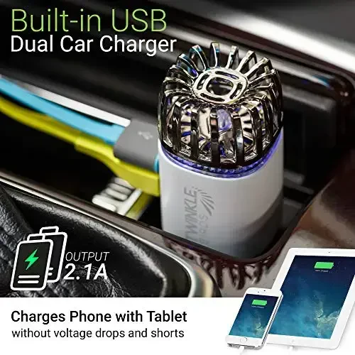 Car Air Purifier Ionizer - 12V Plug-in Ionic Anti-Microbial Car Deodorizer with Dual USB Charger - Smoke Smell, Pet and Food Odors, Allergens, Viruses Eliminator for Car (Matte White) - 5